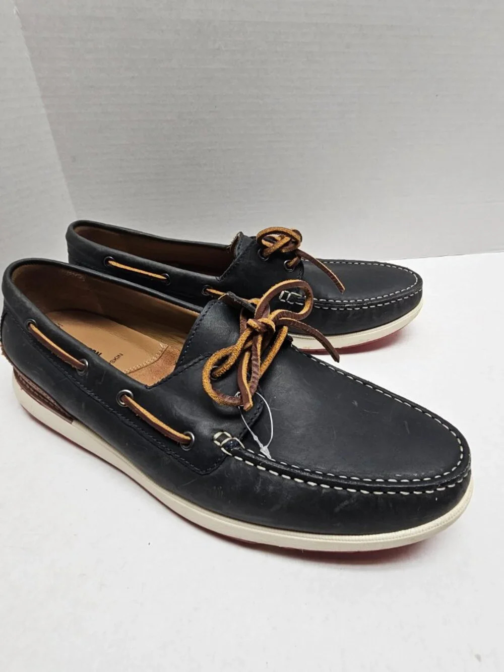 Mens Johnston & Murphy Tru Foam Boat 2 Eye Monaco Shoes Sheepskin Leather 12